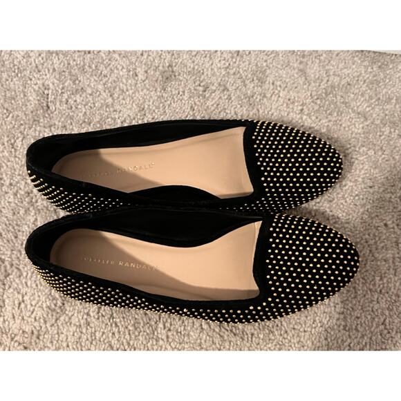 Loeffler Randall Studded Leather Slip On Almond Toe Flats Shoes Black/Gold Sz 9 - Picture 4 of 12